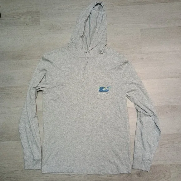 Vineyard Vines Grey Hooded Tshirt Long Sleeve Car Tree Camping Outdoor XS - Picture 2 of 8